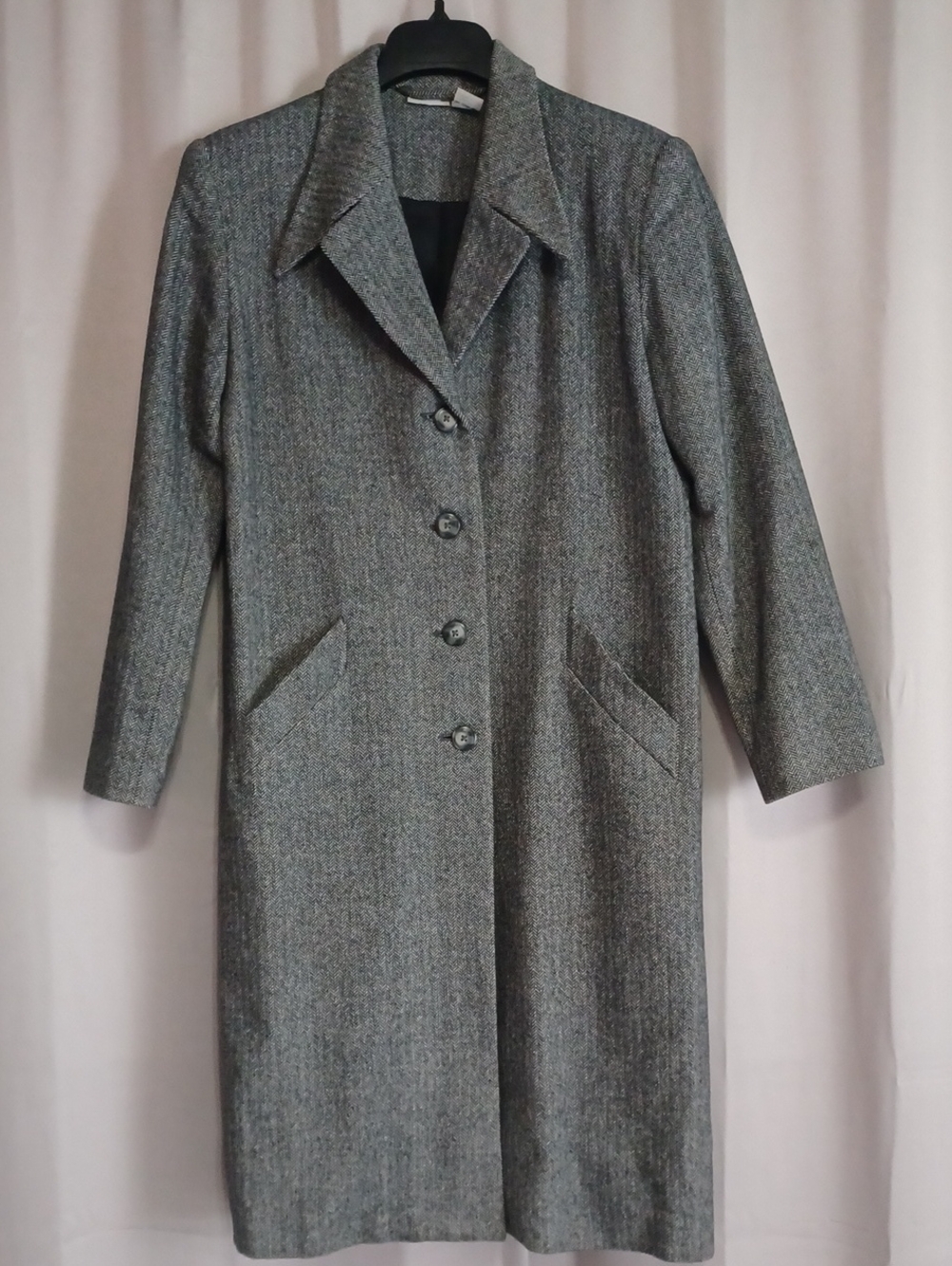 Vintage Newport News Gray Herringbone Wool Blend Long Coat Tweed Women's Size 6